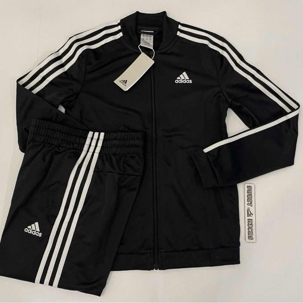 ADIDAS Essentials 3-Stripes Track Suit Zip Jacket & Pants Women's Black